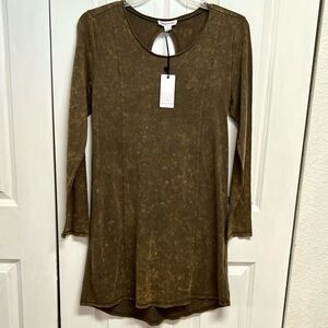 Love Riche Olive Vintage Washed Long Sleeve Dress Size L NWT